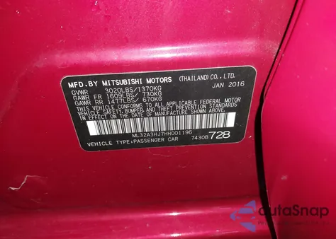 2017 Mitsubishi Mirage Es from USA, damaged, VIN ML32A3HJ7HH001196